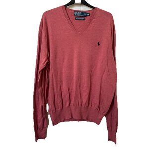 Polo Ralph Lauren Pima Cotton Sweater Mens Pink Knit V-neck Preppy Academia